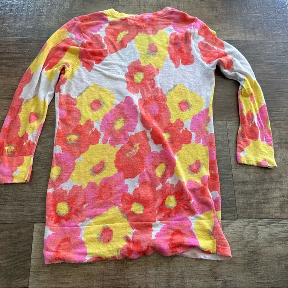 Loft Floral button front V neck cardigan sweater Pink orange tan yellow - Picture 2 of 10